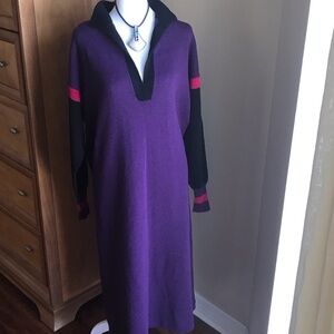 Elegant Purple Knit Dress with Black and Red Accents